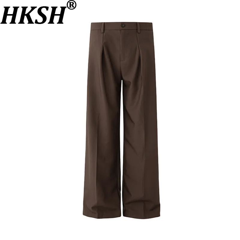 

HKSH весенне-осенний новый мужской винтажный повседневный корейский стиль плиссированный прямой модный элегантный модный женский костюм-брюки HK16336