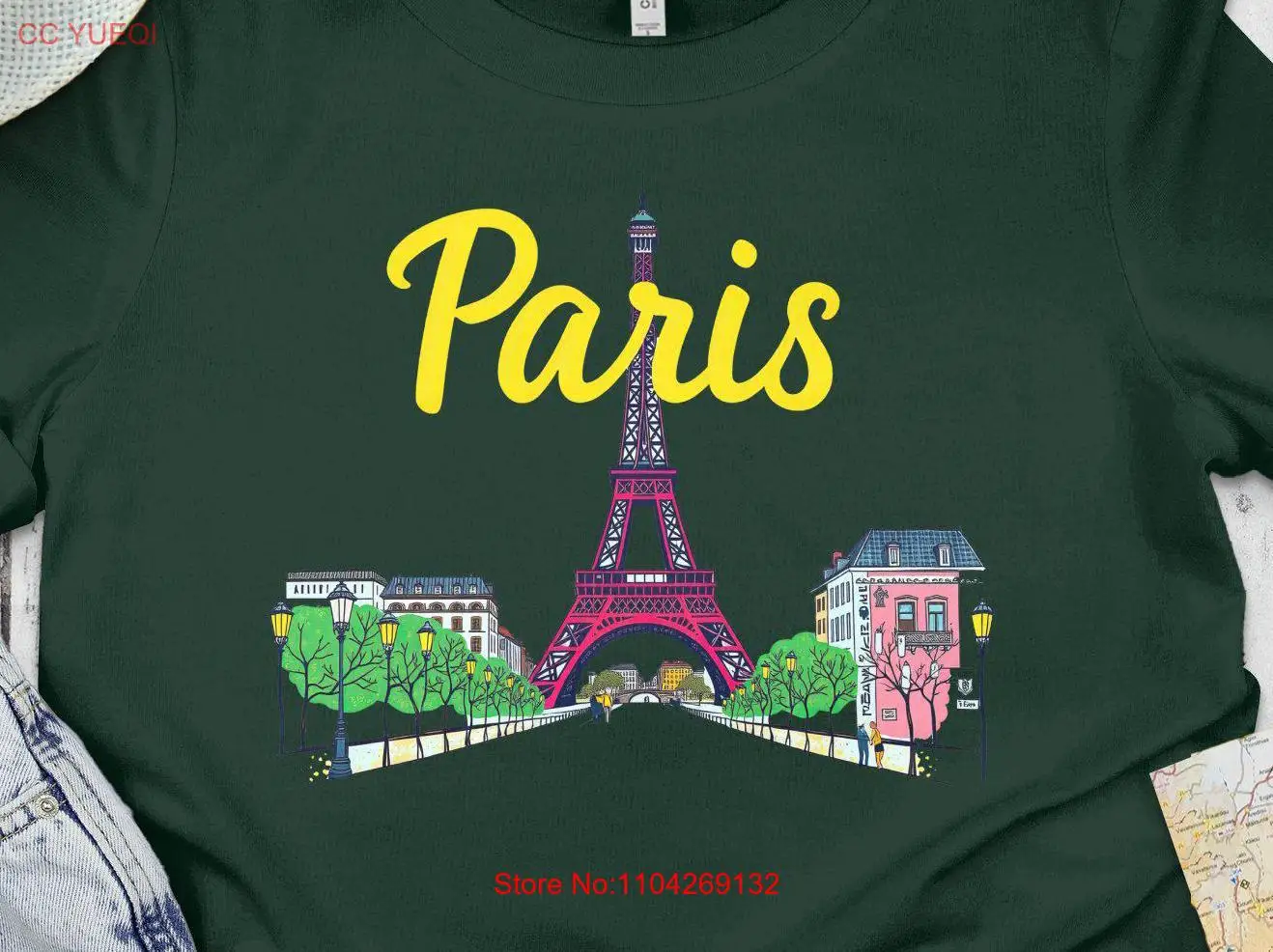 Paris Eiffel Tower T Shirt Colorful Street ArT Lovers Stylish Travel long or short sleeves