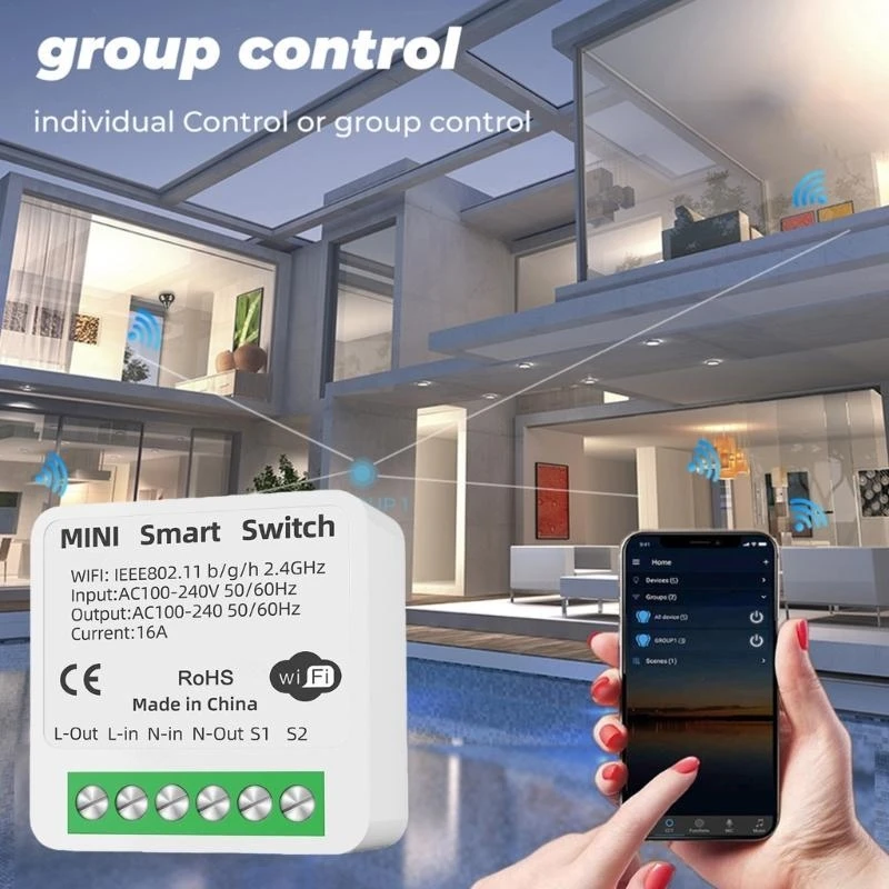 

16A 2-позиционные переключатели управления Переключатели WiFi Выключатель Голосовое управление и дистанционное управление через