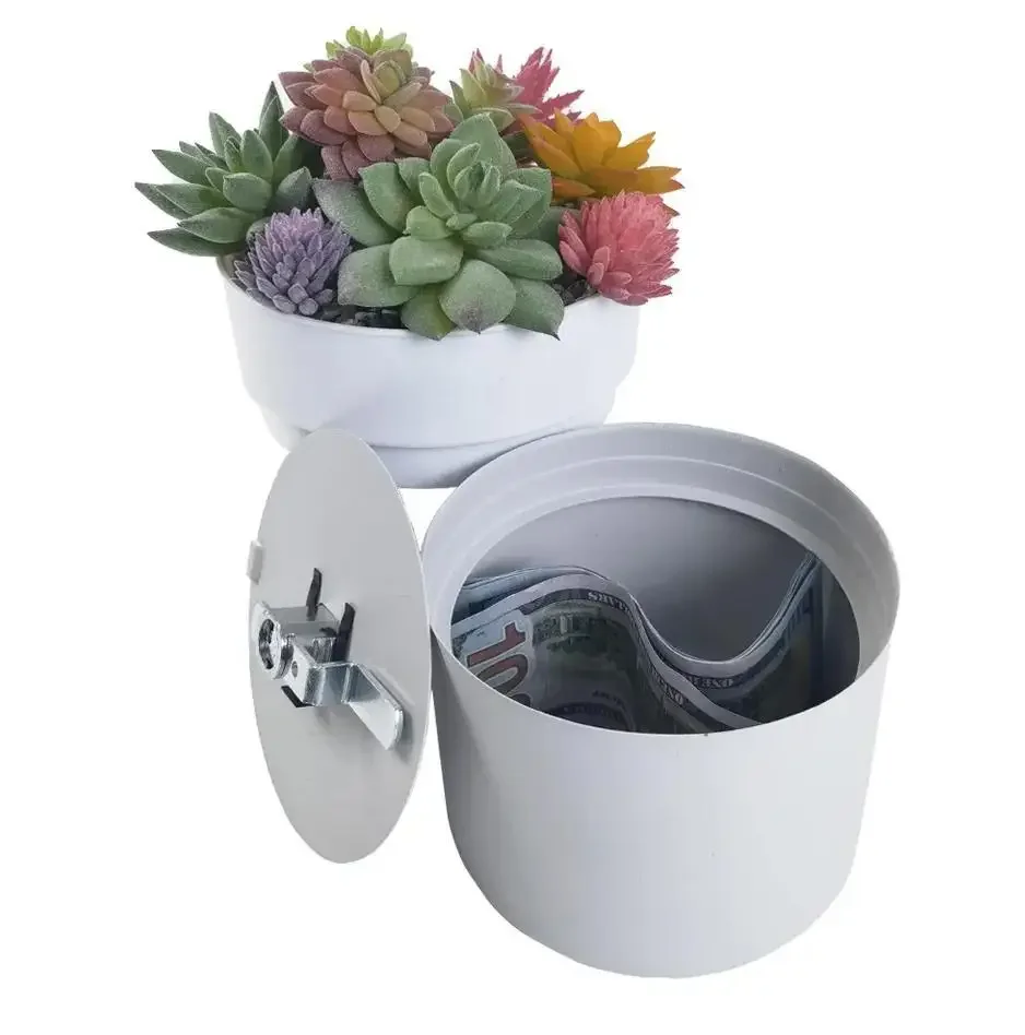 Creative Iron Piggy Box com fechadura, Flower Pot, Safe Key, Hidden Money Gift, Money Box