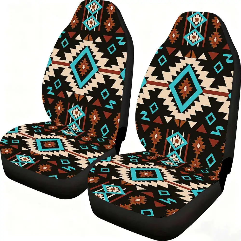 Set of 2 Geometric Tribal Design Seat Covers for Front Seats Compatible with Cars Suvs Trucks Ideal for Women'S Car Additions