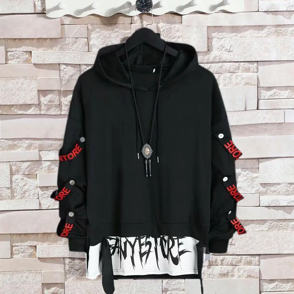 Männer Sweatshirt Hip Hop Kühle Warme Strap Decor Harajuku Hoodie Männer Bänder Patchwork Japanischen Streetwear Darkwear Herbst Hoodie