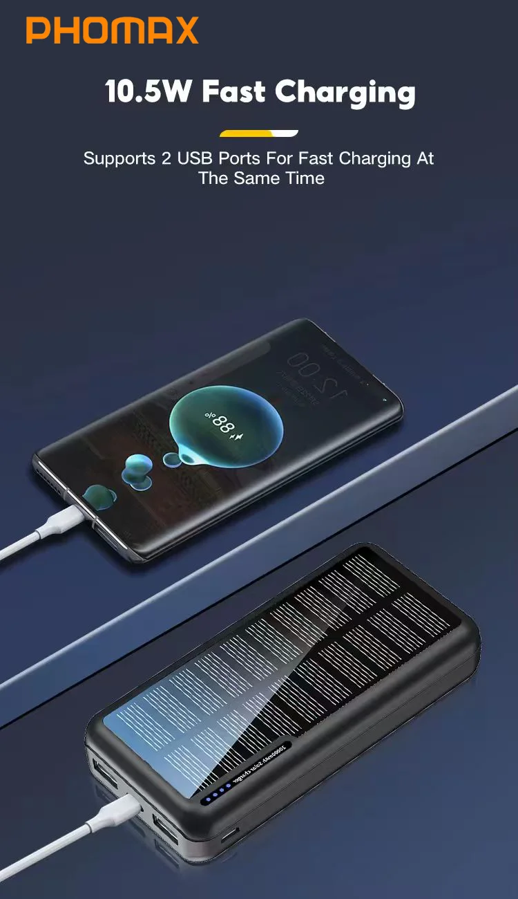 

PHOMAX 20000mAh Power Bank Fast Charging with Flashlight High Capacity Powerbank Portable Battery Charger For iPhone Samsung Hua