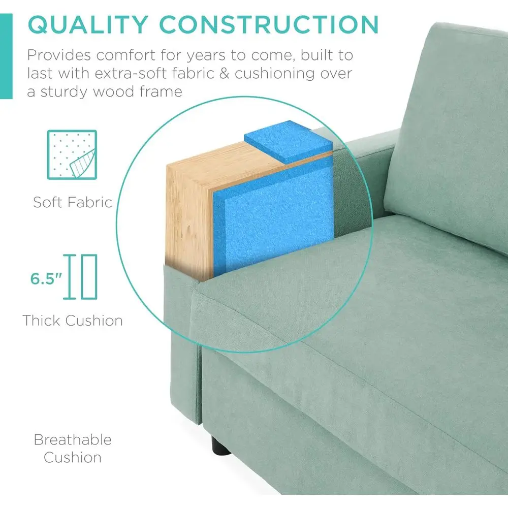 أريكة أكوا تشيس لاونج المقطعية للمنزل والنوم والمساحات المدمجة - 3 مقاعد، على شكل حرف L، مسند ذو وجهين، سعة 680 رطل