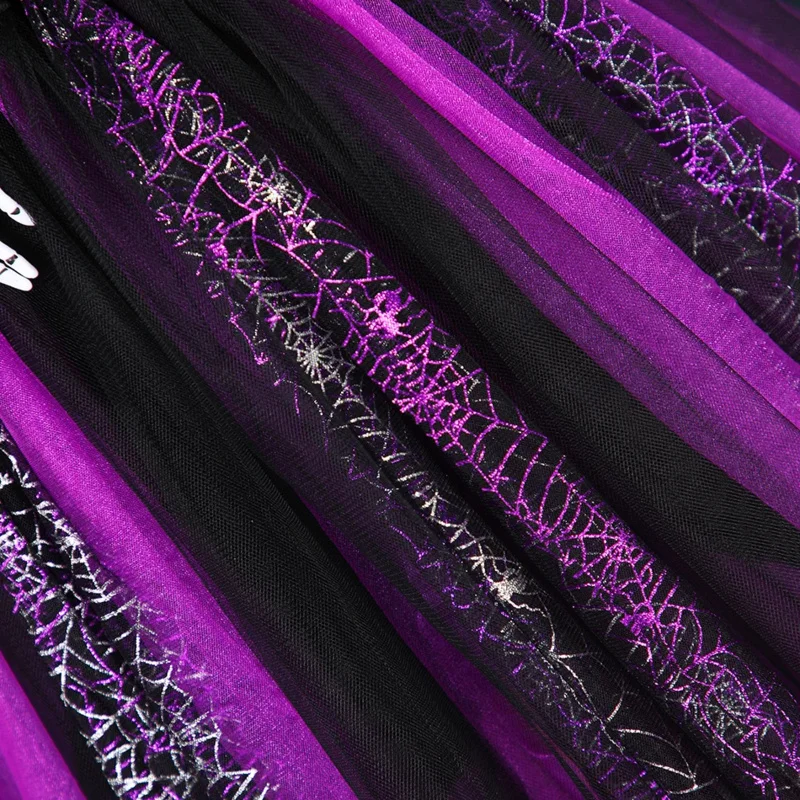 أزياء هالوين أرجوانية للأطفال ، فستان ساحر ، فستان ساحر ، هيكل عظمي ، تنورة طويلة ، ملابس حفلات كرنفال ، قبعات وملابس سباحة