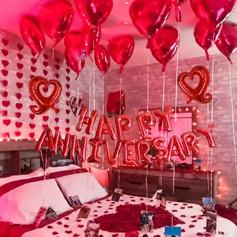 16pcs/lot Happy Anniversary Letter Foil Balloons Banner Wedding Bridal Shower Anniversary Party Decorations Air Globos Supplies