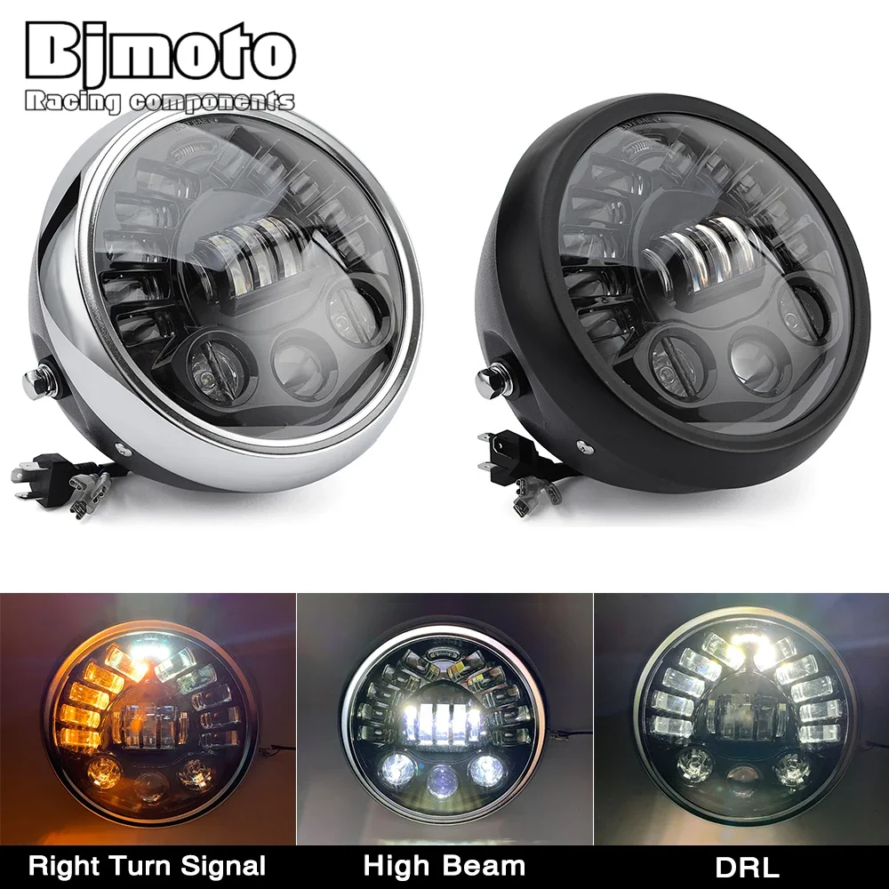 

7.5 inch Universal Cafe Racer Round LED Head lamp Headlamp Light Refit 7.5" Motorcycle Headlight