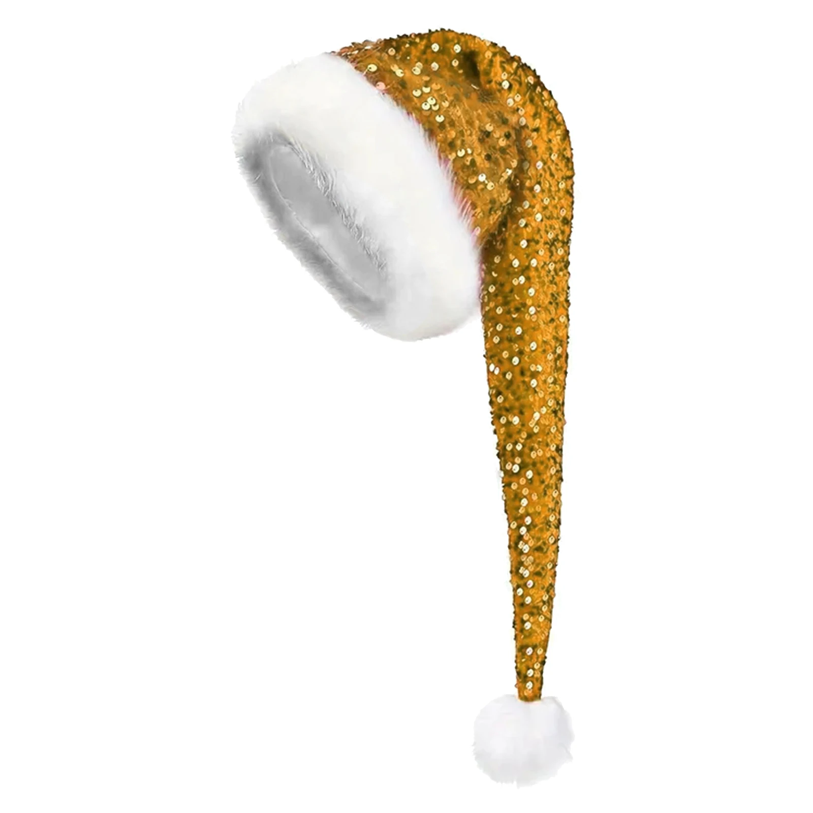 หมวกซานต้าน่ารักพร้อมลูกบอลขนปุยและรายละเอียดประกายระยิบระยับ หมวกคริสต์มาสแบบยูนิเซ็กซ์ อุปกรณ์เสริมสำหรับสวมศีรษะสำหรับงานธีมคริสต์มาส