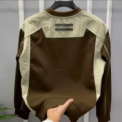 Autumn and Winter Thin Men's New Patchwork Round Neck Pullover Fashionable Versatile Hoodie Simple and Loose Hoodie