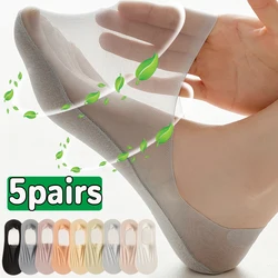 5pairs Women Silicone Anti-slip Invisible Socks Ice Silk Ankle Summer Ultra-thin Breathable Sock Shoe Slippers Low Boat Sock