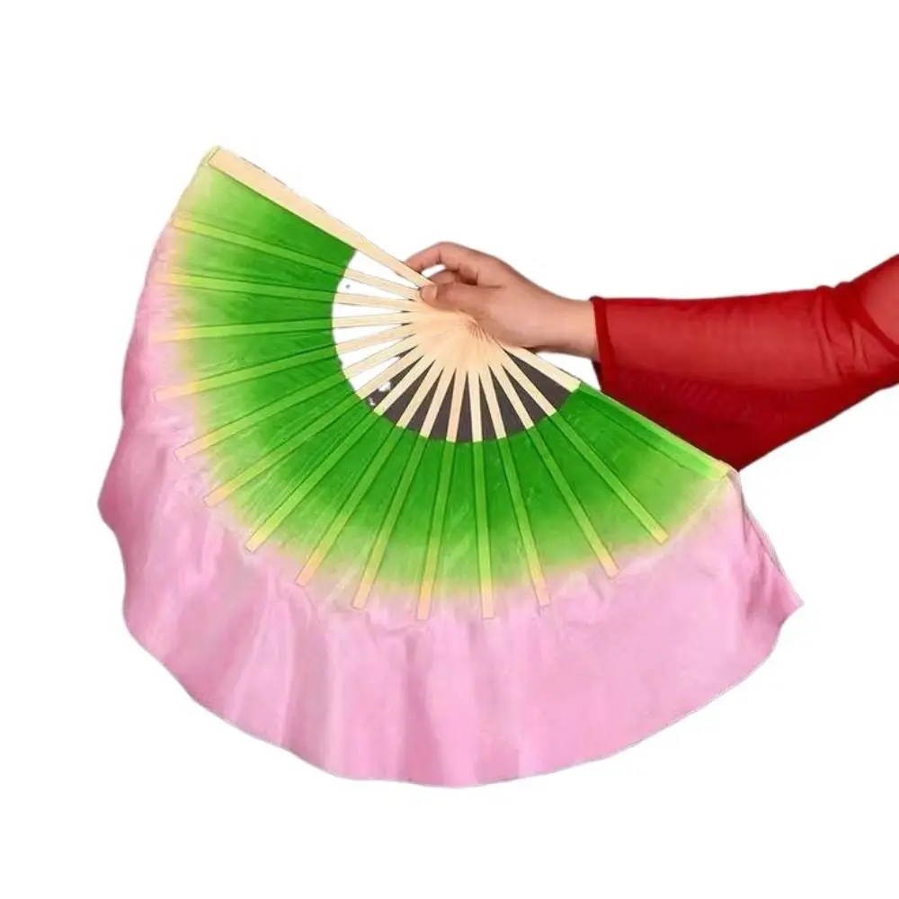 31cm Bamboo Chinese Short Bellydance Fan Dancer Practice 10cm Half Circle Silk Veil Pairs Yangko Dance Bamboo Fans Multicolors