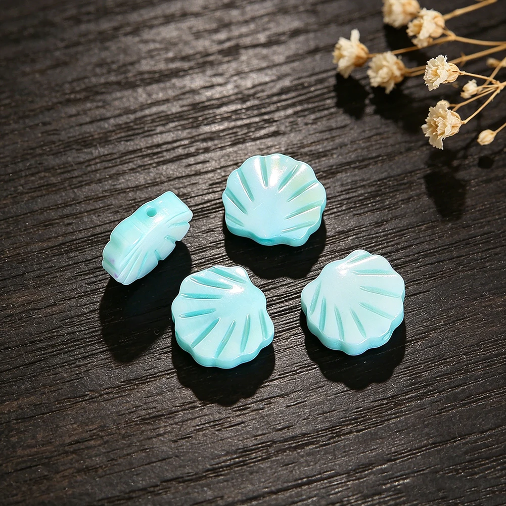 10pcs Pack Carved Scallop Shell Mother of Pearl Beads Tiffany Blue Mint Green Seashell Spacer Loose Bead for DIY Jewelry Making