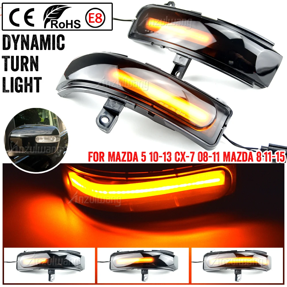 

2Pcs For Mazda 5 2010-2013 CX-7 2008-2011 8 2011-2015 Dynamic LED Side Mirror Blinker Flowing Light Turn Signal Indicator Lamp