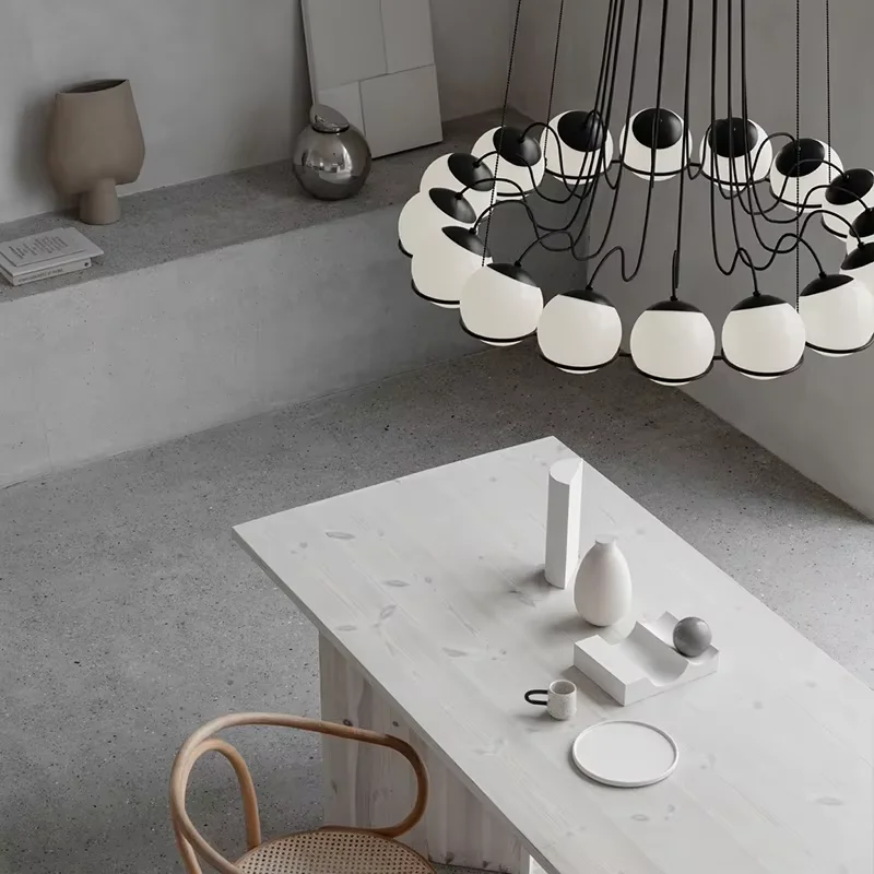 

Nordic Minimalist Glass Ball Chandeliers, White Led Dining Room Bedroom Lamp, Home Decor, Hotel Living Room Hanging Pendant