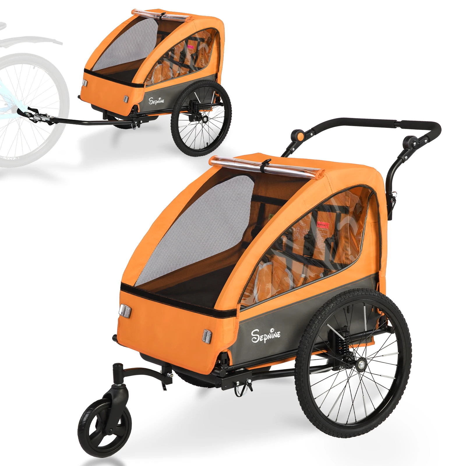 EU Sepnine BT920 Kinderfietskar met schokabsorberende band, ademende, veilige en opvouwbare opbergruimte