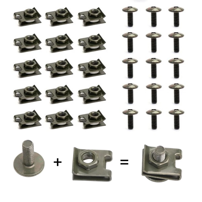 15Pcs U-Shaped Fasteners with M6 Screw Hole in Carbon Steel Material Applied to Car Hood Fenders Bumper License Plat U Tape Nut