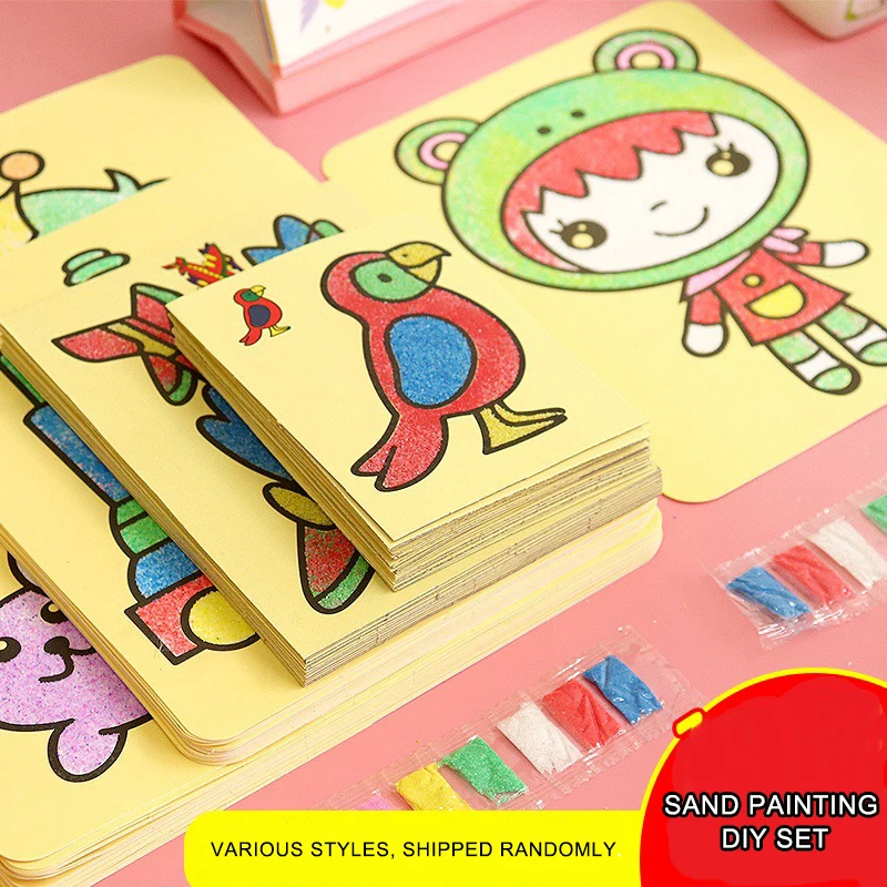 

10/40Pcs Children's Sand Painting Set Baby Diy Handmade Creative Colored Sand Making Kindergarten Cartoon Puzzle Set Toys