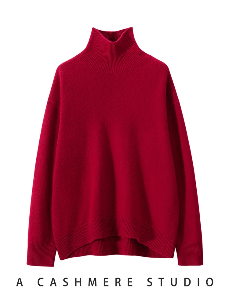 TLOML femmes 100% pull en cachemire col roulé pull décontracté cachemire tricots automne hiver doux chaud épais ample confortable hauts