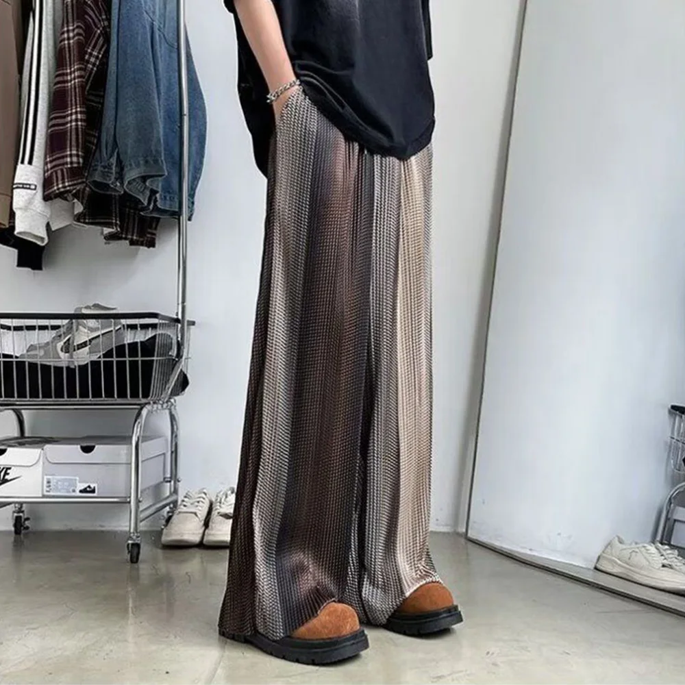 

Mens Trousers Contrast Color Stitching Ice Silk Casual Pants Summer Fashion Personality Versatile Wide-Leg Pants Men'S Clothing