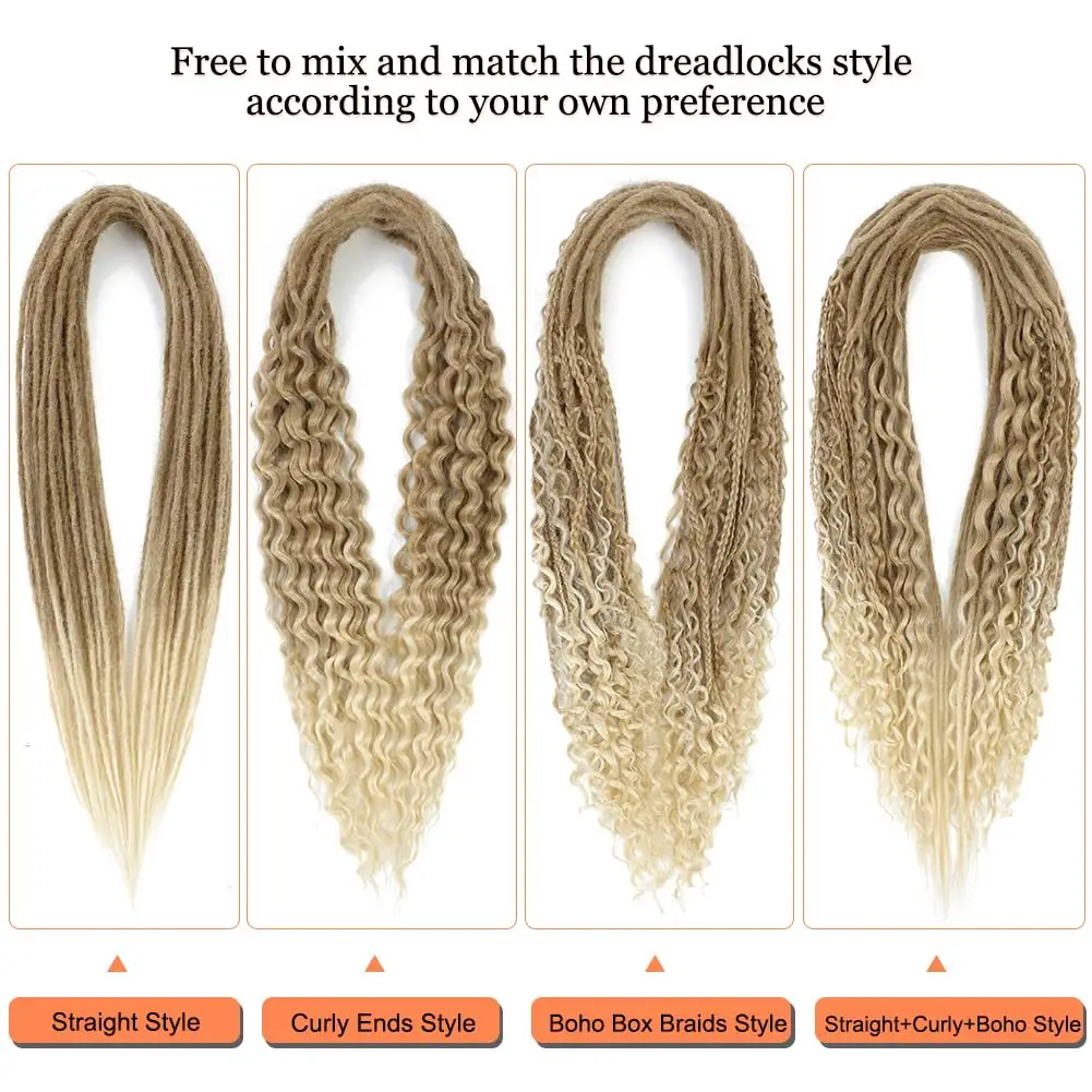 24 "Dreadlock Extensions Set voor dames 20 strengen, gemengd bruin tot blond synthetisch haar, rechte en krullende stijlen, Boho Hippie Look