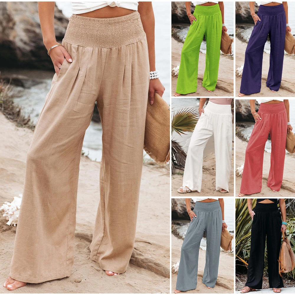 2024 Summer Autumn New High Waist Pull Elastic Waist Popular Women's Casual Solid Colors Pants M-3XL