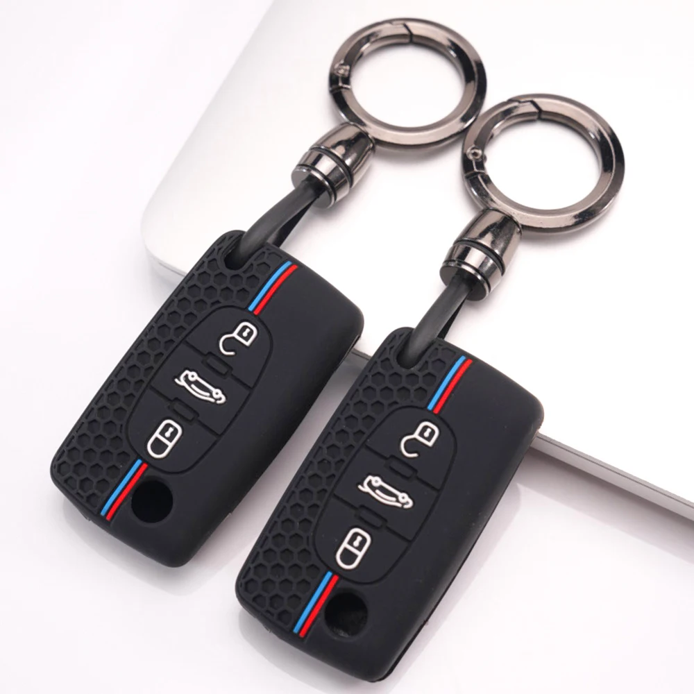 Key Case Cover With Wrist Strap For Peugeot 107 206 207 307 308 407 607 807 3008 5008 Partner Expert For Citroen C2 C3 C4 C5 C6