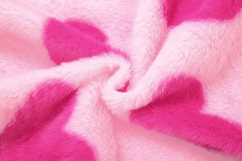 Women Sexy Love Heart Print Furry 2 Piece Set Fall Winter Tube Crop Tops + Bodycon Mini Skirts Party Clubwear Suits Streetwear