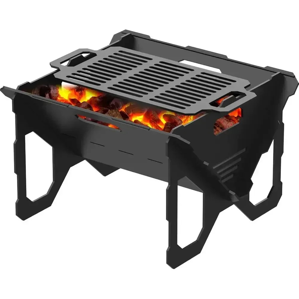 20 Inch Outdoor Portable Steel Fire Pit with BBQ Tray, Ideal for Backyard, Patio, Picnic, and Garden (Black, Large)