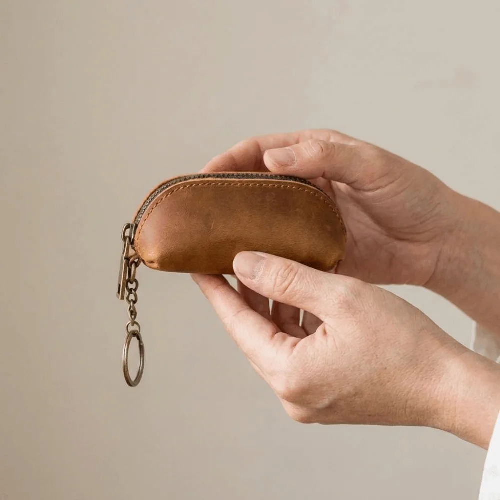 

Wallet Anti-lost Mini Leather Coin Purse Thin Solid Color Men Key Ring Pouch Credit Card Holder Zipper Car Key Bag Women
