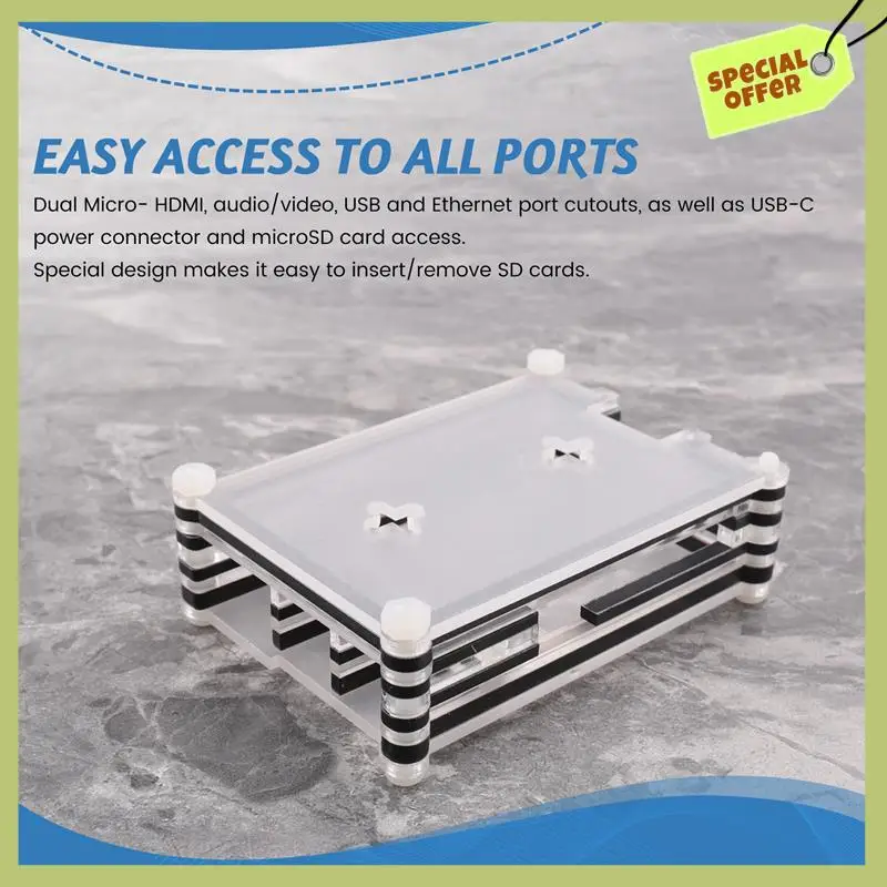 Усовершенствованный акриловый прозрачный/прозрачный и черный чехол для Raspberry Pi 4 Model B, с охлаждающим вентилятором для Raspberry Pi 4B