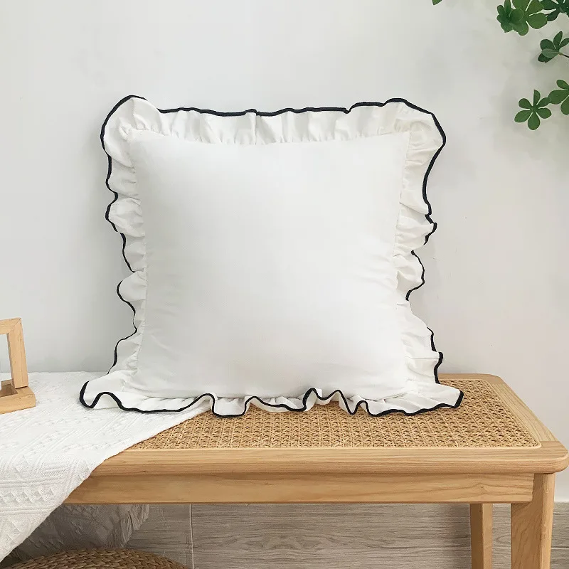 Home Decoration Pillow Cover Sofa Decorative Cushion Cover Ins Ruffle Edge Decor White Grey Princess Throw Pillowcase Pillowsham