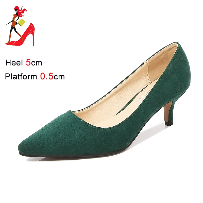 Low Heel Pumps Daily Office Women Shoes 5CM Spike Heels Women 5cm High Heels Pointed Toe Kitten Female Suede Stiletto Plus Size