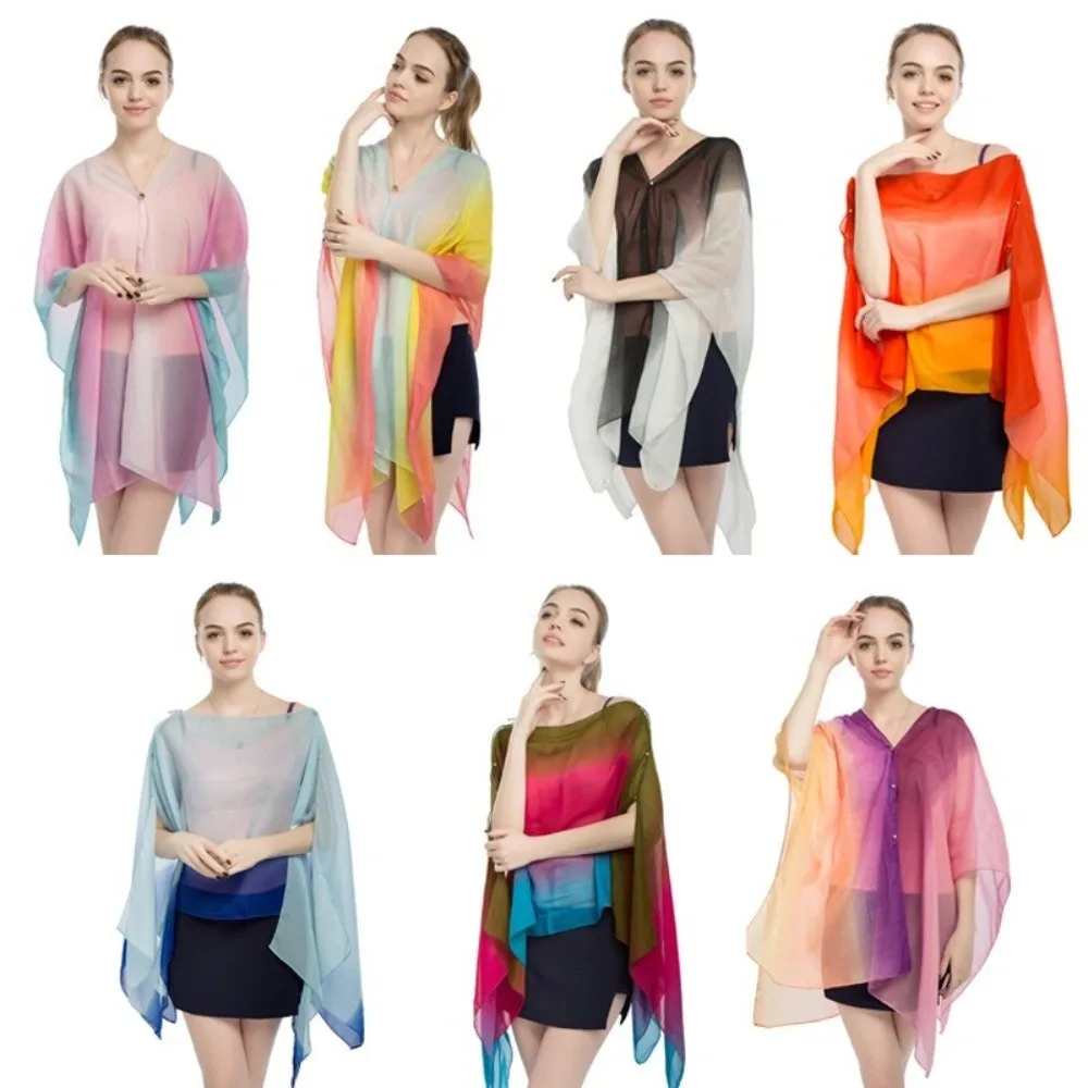 Fashion Chiffon Sunscreen Shawl Sun Protection Colorful Women's Sun Clothing Transparent Long Shawl Summer