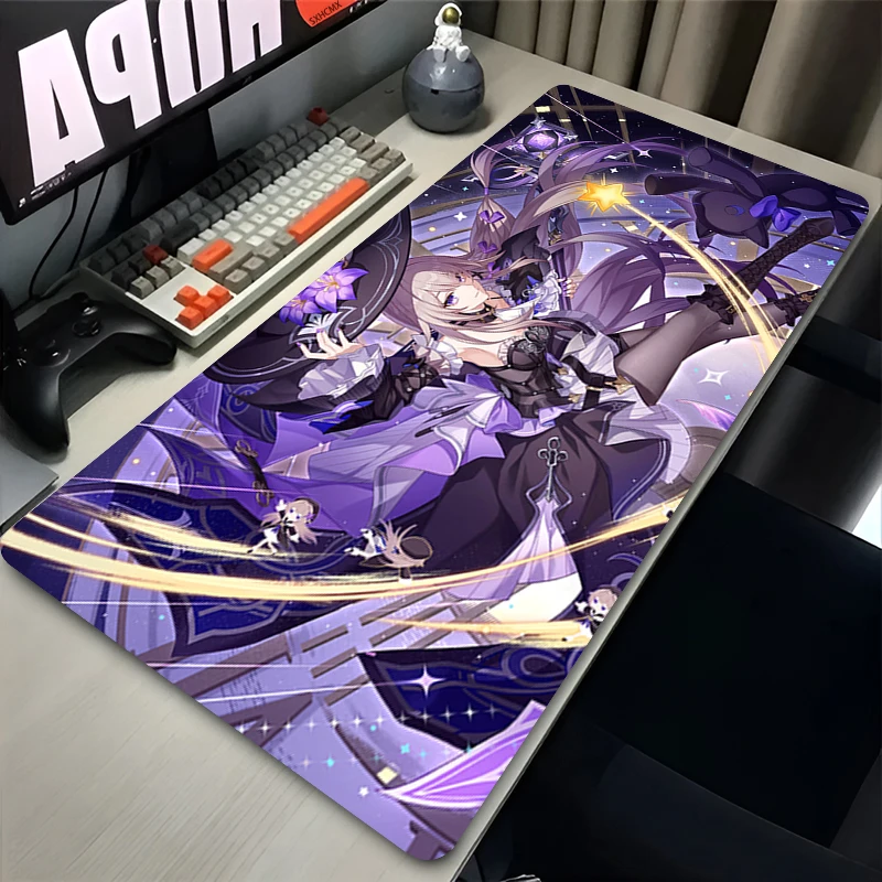 Mouse Pad Gaming Honkai Star Rail Desk Pad Kawaii Herta Computer Gaming Accessories Stitch Edge Natural Rubber Keyboard Mat