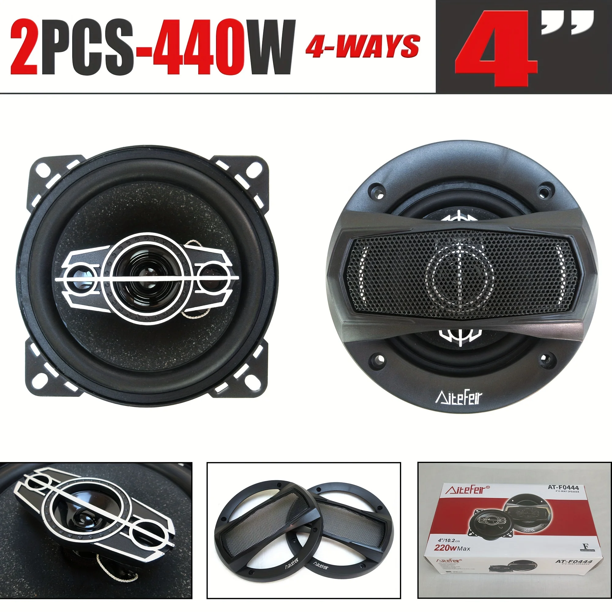 2 Pcs 4 inch 440W 4Way Universal Car Coaxial Auto Music Stereo Full Range Frequency Hifi Speakers Non-destructive Installation