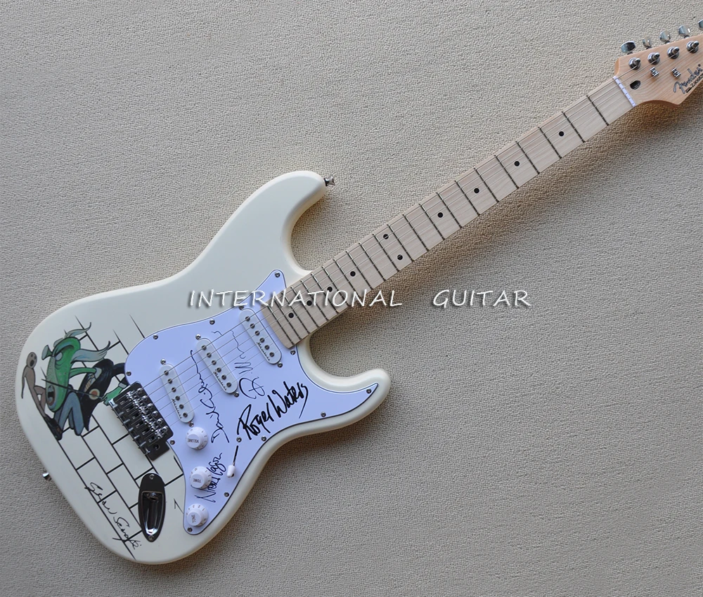

6 Strings White Electric Guitar with Special Sticker,SSS Pickups,Maple Fretboard