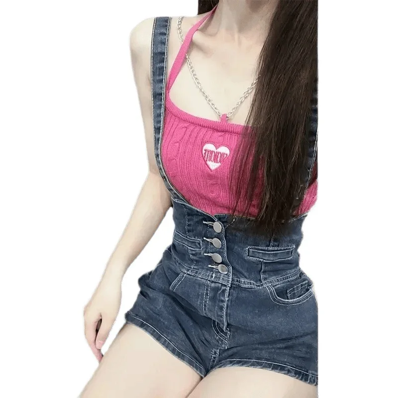 

Женские джинсовые комбинезоны, студенческие комбинезоны, уменьшающие элегантный шик, удобная драпированная одежда для колледжа, вертикальная одежда Mori Orangepink, художественная стирка