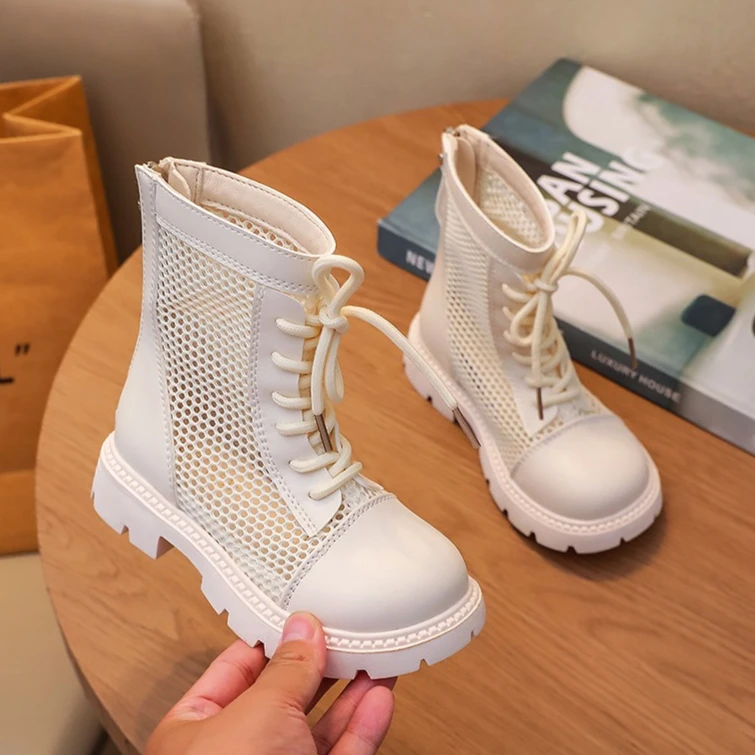 

New Girls Chic Cutout Ankle Boots Autumn Design Breathable Lightweight Kids Fashion Footwear Non-slip Luxury Girls Casual Shoes