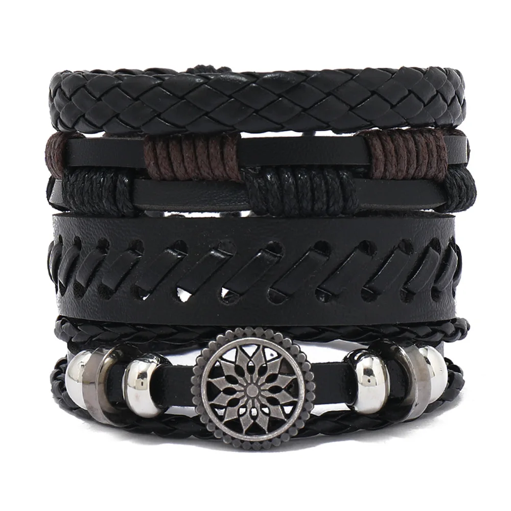 Leather Bracelet For Men Personalized Multilayer Braided Leather Bracelet, Punk Street Riding Oval Jewelry Bracelet