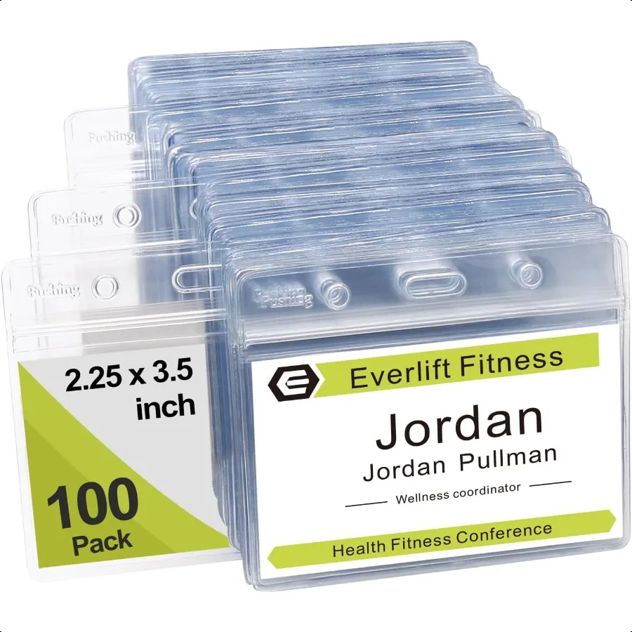 

100 Pcs Clear Plastic Horizontal Name Tag Badge ID Card Holders