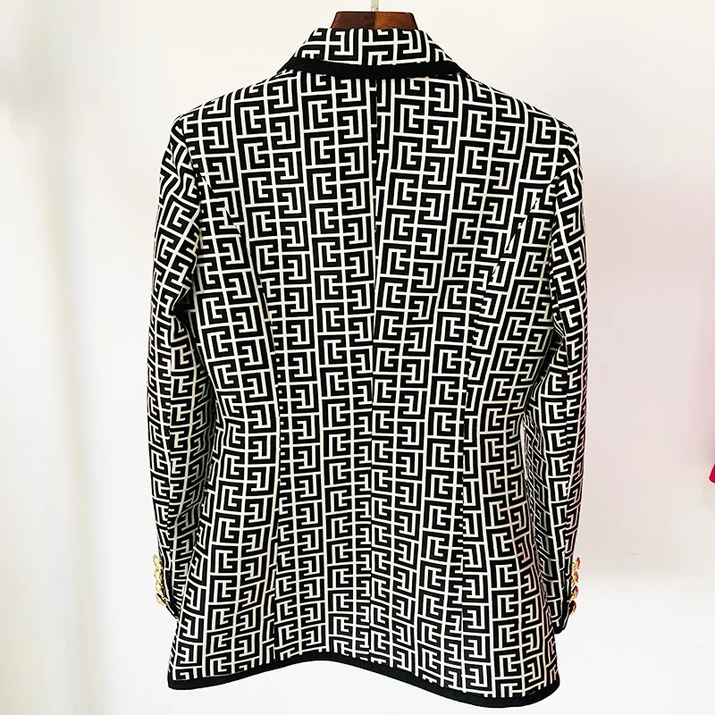 Long Spring Elegant Women's Blazers 2024 Gold Button New in Jackets Ladies Labyrinth Graphic Jacquard Ribbon Trim Black Blazer