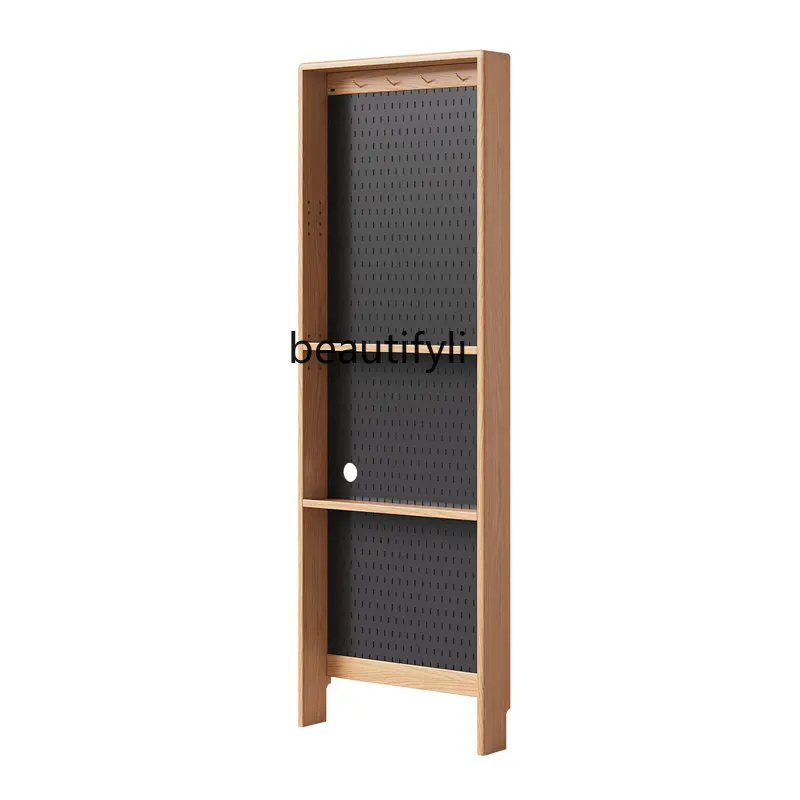 Solid Wood Ultra-Thin Storage Rack Narrow Storage Cabinet Small Apartment Wire-Wrap Board Storage Cabinet behind the Wall Door