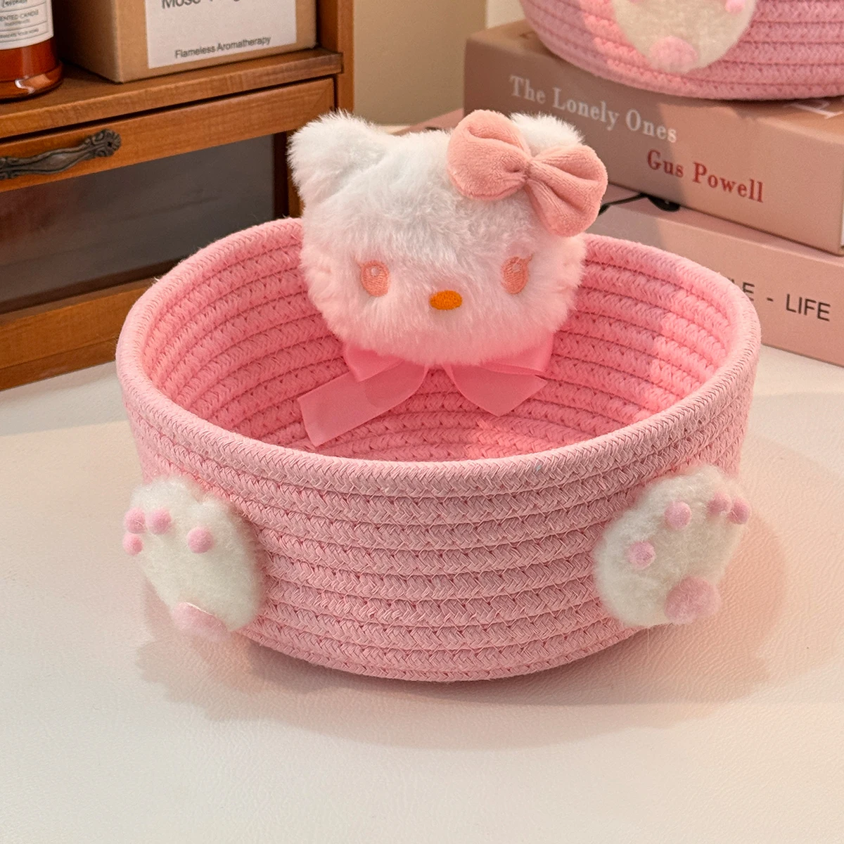 

Милая корзина для хранения - розовый креативный органайзер для закусок и косметики с котенком, бытовой настольный ящик для хранения безделушек