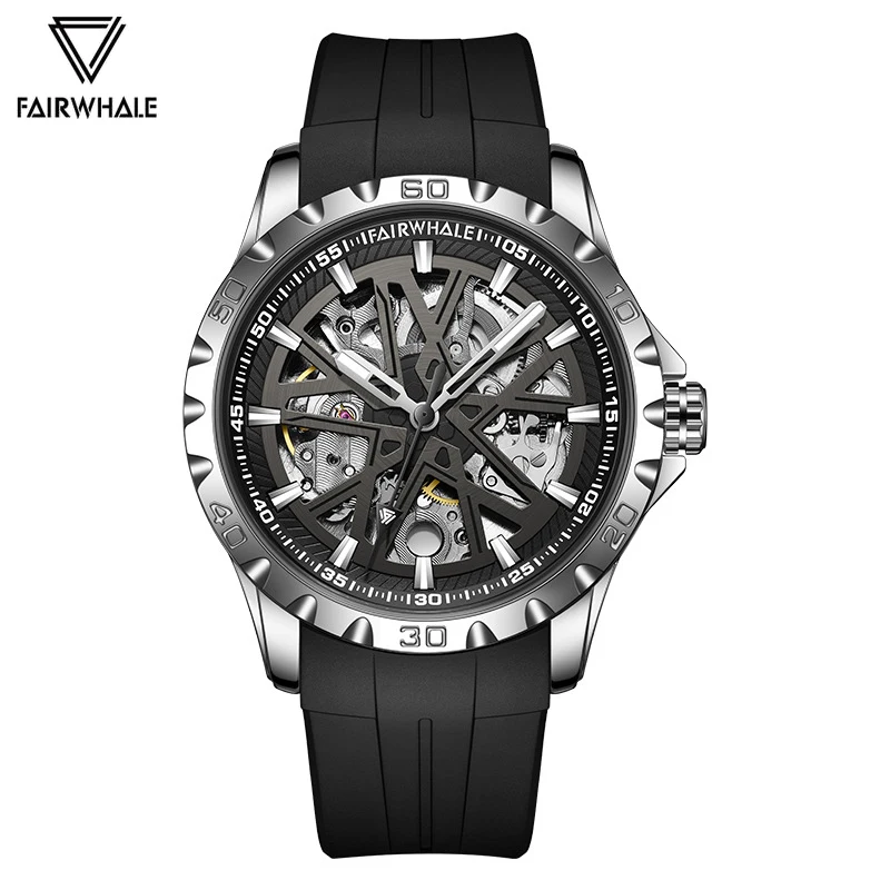 New Hollow Mechanical Watches Men\'s High Quality Steel Case Tourbillon Automatic Wristwatch Fashion Sport Silicone Strap Watch