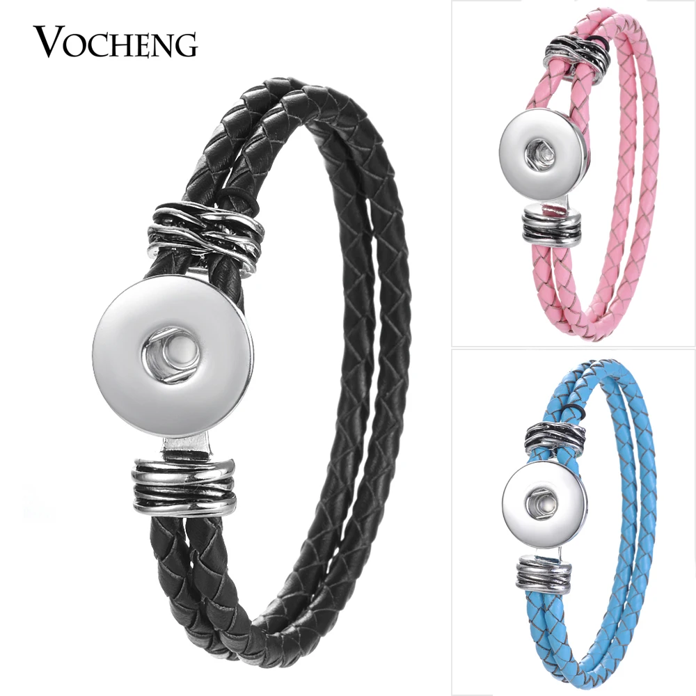 

10pcs/Lot Wholesale Vocheng Ginger Snap Leather Bracelet Double Braided with New clasp for 18mm Button Jewelry 17 Colors NN-578