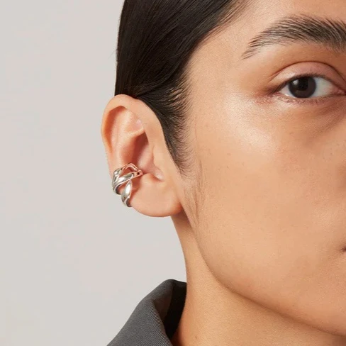 Europe Fashion Gold Silver Line Multi Layer Earbone Clip Earrings Women Minimalist Style Jewelry Accessories Trend