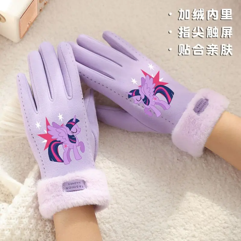 My Little Pony pinkie pie new cute girls winter school riding plus velvet warm fashion sweet cartoon outdoor playing snow gloves