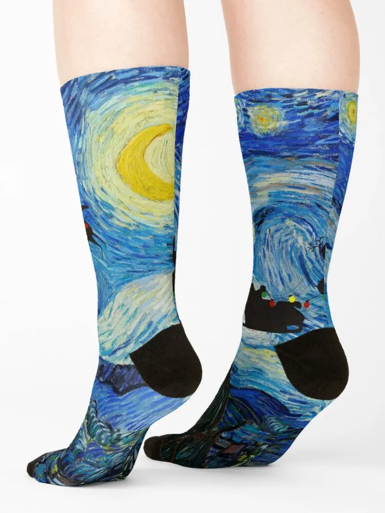 Sternenklarer Weihnachtsmann-Nacht – Weihnachtskunst, klassische Socken, Retro-Anti-Rutsch-Designer-Cartoon-Socken für Herren und Damen