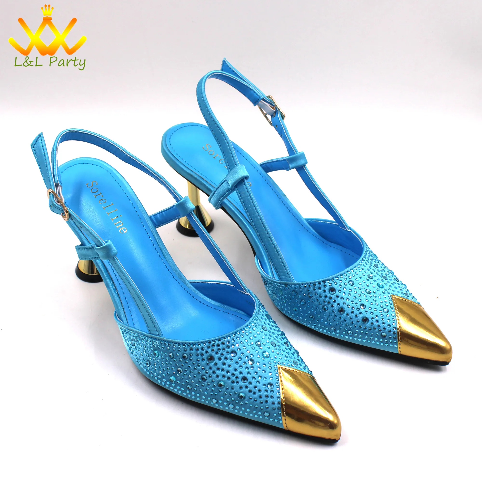 Sky Blue Color High Quality New Arrivals 2024 Italian Desing African Women Shoes and Bag Set Sweet Style Super Heels for Wedding