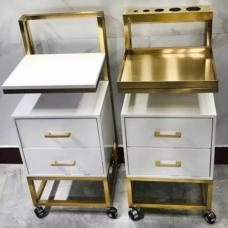 

Multifunctional Professional Beauty Glass and Wood Cart Luxury Hair Salon Trolley